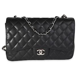 Chanel-Chanel Black Quilted Caviar Jumbo Classic Single Flap Bag -Black