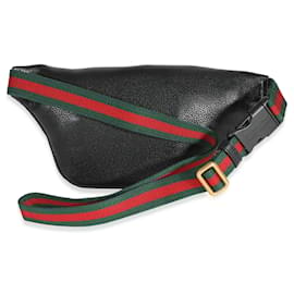 Gucci-Gucci Black Grained calf leather Logo Print Small Belt Bag-Black