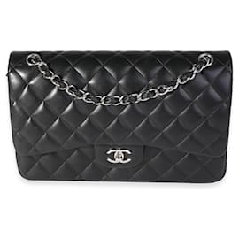 Chanel-Chanel Black Quilted Lambskin Jumbo Classic Double Flap Bag -Black