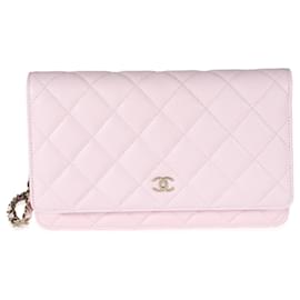Chanel-Chanel Pale Pink Quilted Caviar Wallet On Chain -Pink
