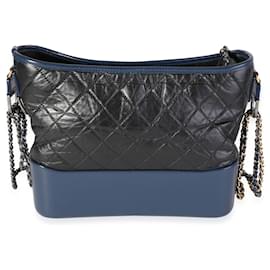 Chanel-Chanel Black & Blue Quilted Aged Calfskin Large Gabrielle Hobo -Other