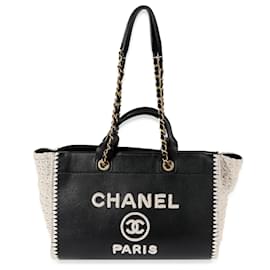 Chanel-Chanel Black Leather & Beige Crochet Large Deauville Tote -Black
