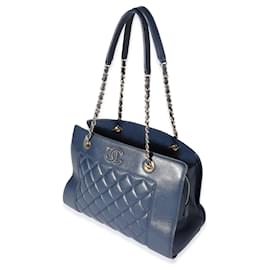 Chanel-Chanel Navy Quilted Leather Mademoiselle Vintage Shopping Tote-Blue