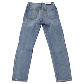 Re/Done-Jeans dritti invecchiati corti rifatti in denim blu-Blu,Blu chiaro
