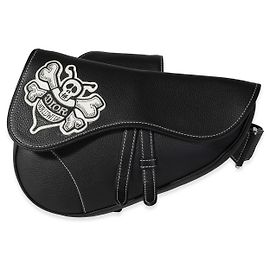 Dior X Stussy Black Grained Leather Saddle Bag Black