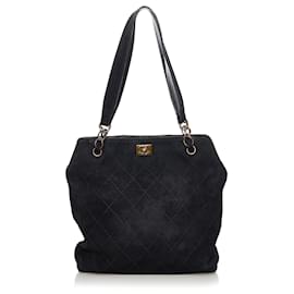 Chanel-Chanel Black Wild Stitch CC Suede Leather Tote Bag-Black