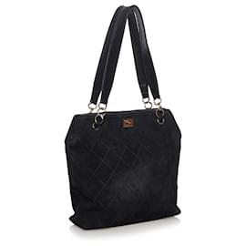 Chanel-Chanel Black Wild Stitch CC Suede Leather Tote Bag-Black