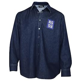 Raf Simons-Raf Simons Logo Patch Denim Shirt in Navy Blue Cotton-Blue,Navy blue