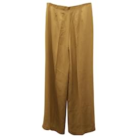 Theory-Pantaloni Theory Rye Ridge a gamba larga in crepe di seta color cammello-Giallo,Cammello