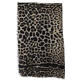 Sciarpa Yves Saint Laurent con stampa leopardata e frange in seta animalier Altro