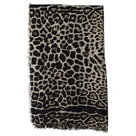 Yves Saint Laurent-Yves Saint Laurent Fringe Leopard Print Scarf in Animal Print Silk-Other