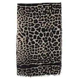 Yves Saint Laurent-Yves Saint Laurent Fringe Leopard Print Scarf in Animal Print Silk-Other