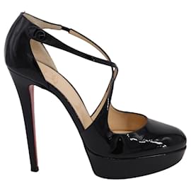 Christian Louboutin-Christian Louboutin Borghese Criss Cross Pumps in Black Patent Leather-Black