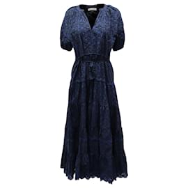 Ulla Johnson-Ulla Johnson Short Sleeve Floral Print Midi Dress in Black Cotton-Black