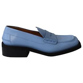 Ganni-Ganni Square-Toe Penny Loafers in Light Blue Leather-Blue,Light blue