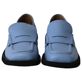 Ganni-Ganni Square-Toe Penny Loafers in Light Blue Leather-Blue,Light blue