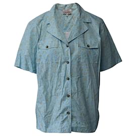 Ganni-Camisa abotonada de popelina floral de algodón orgánico azul claro Ganni-Azul,Azul claro