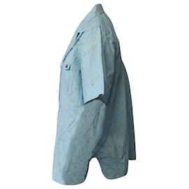 Ganni-Camisa abotonada de popelina floral de algodón orgánico azul claro Ganni-Azul,Azul claro
