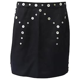 Staud-Staud Lazio Embellished Skirt in Black Linen-Black
