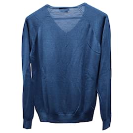 Prada-Prada V Neck Pullover Sweater in Navy Blue Wool-Blue