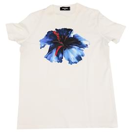 Dsquared2-Dsquared2 Graphic Hibiscus Flower Print T-shirt in White Cotton-White