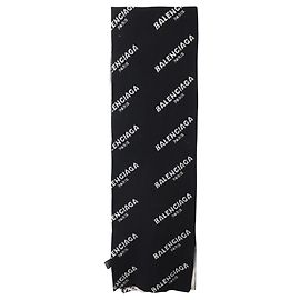 Balenciaga Monogram Reversible Scarf in Black/White Wool Other