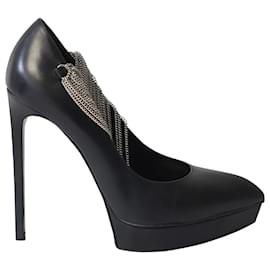 Saint Laurent-Saint Laurent Janis Chain Pumps in Black Leather-Black
