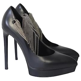 Saint Laurent-Saint Laurent Janis Chain Pumps in Black Leather-Black