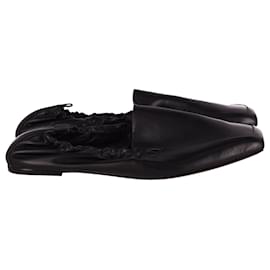 Autre Marque- Porter & Paire Scrunched Ballet Flats in Black Leather -Black