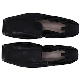 Autre Marque- Porter & Paire Scrunched Ballet Flats in Black Leather -Black
