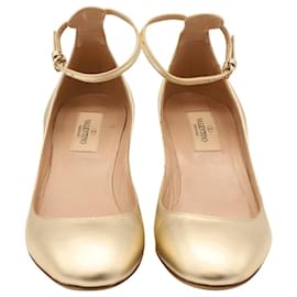 Valentino-Valentino Tango Ankle Strap Pumps in Gold Leather-Golden