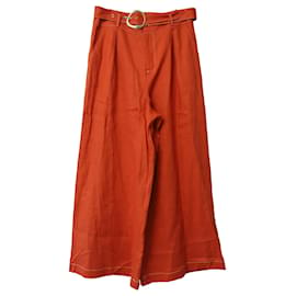 Staud-Staud Eris Wide Leg Pants with Belt in Orange Linen-Orange