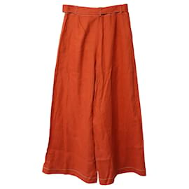 Staud-Staud Eris Wide Leg Pants with Belt in Orange Linen-Orange