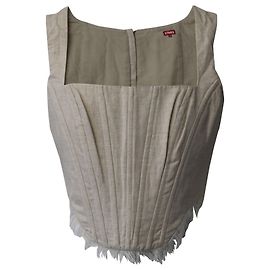 Staud Triton Haut Corset Sans Manches à Ourlet à Franges en Lin Beige Beige