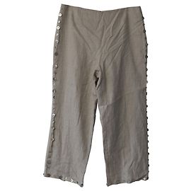 Staud Ravella Pants with Button Details in Beige Linen Beige