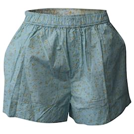 Ganni-Ganni Floral Printed Shorts in Blue Cotton-Blue