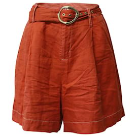 Staud-Staud Helios Belted Shorts in Orange Linen-Orange