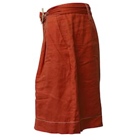 Staud-Staud Helios Belted Shorts in Orange Linen-Orange