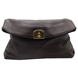 Sergio Rossi Pochette Viva Lea en Cuir Noir Marron