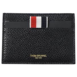 Thom Browne-Thom Browne Card Holder with Note Compartment in Black Leather-Black