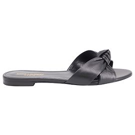 Sandali Piatti Saint Laurent Bianca in Pelle Nera Nero