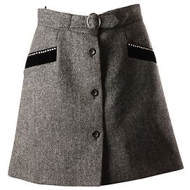 Miu Miu Herringbone Pocket Mini Skirt in Grey Wool Laine Grey