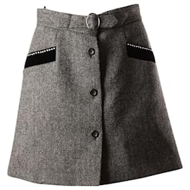 Miu Miu-Miu Miu Herringbone Pocket Mini Skirt in Grey Wool Laine-Grey
