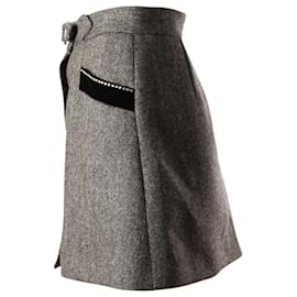 Miu Miu-Miu Miu Mini-jupe à poche à chevrons en laine grise Laine-Gris