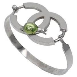 Chanel-*Chanel Coco Mark Bracelet Bangle 2005 22.3g 05A snail silver green ladies-Silver hardware