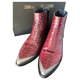Zadig & Voltaire python cowboy boots fashion show Black Dark red Dark grey