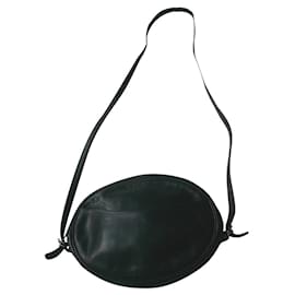 La Bagagerie-LA BAGAGERIE petit sac Ovale tout cuir noir besace TBE-Noir