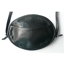 La Bagagerie-LA BAGAGERIE petit sac Ovale tout cuir noir besace TBE-Noir