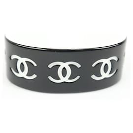 Chanel-02P Black x White CC Logo Acrylic Cuff Bracelet Bangle-Other