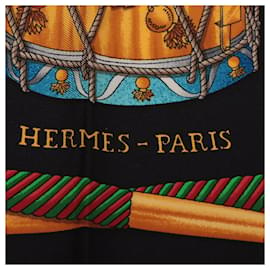 Hermès-Les Tambour drums Scarf Silk Black 90-Black